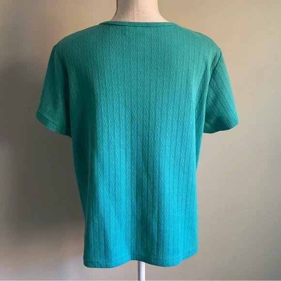 Short Sleeve Textured Henley Shirt Blue Green - Picture 5 of 7